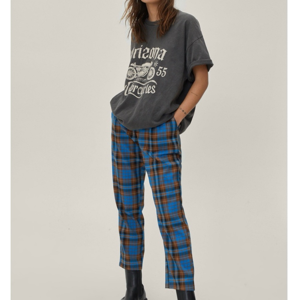 Nasty Gal Blue and Brown Plaid Pants